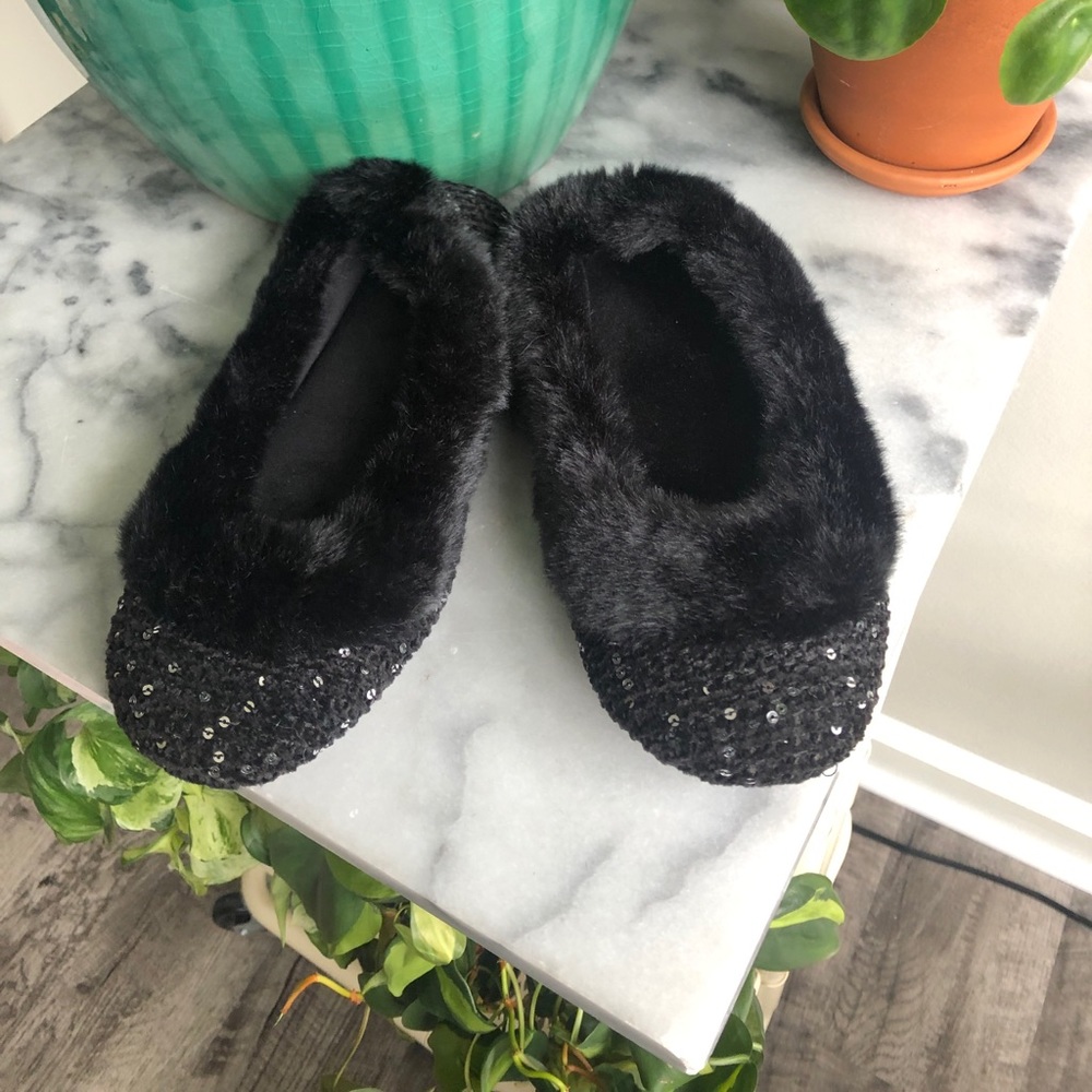 Isotoner Black Sparkly Ballerina Slippers/Flats